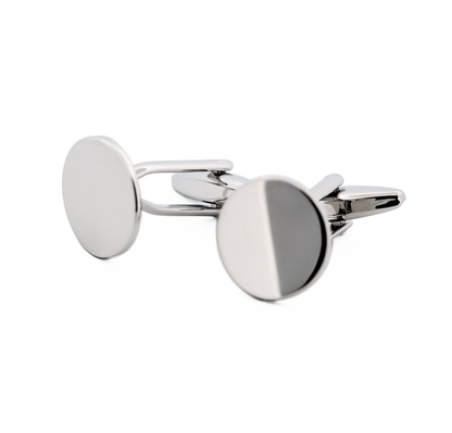 Polished Rhodium Plated Round Military Cufflinks