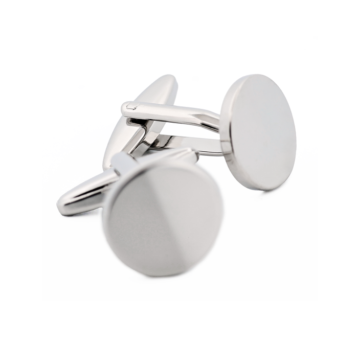 Polished Rhodium Plated Round Military Cufflinks