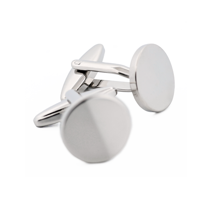 Polished Rhodium Plated Round Military Cufflinks
