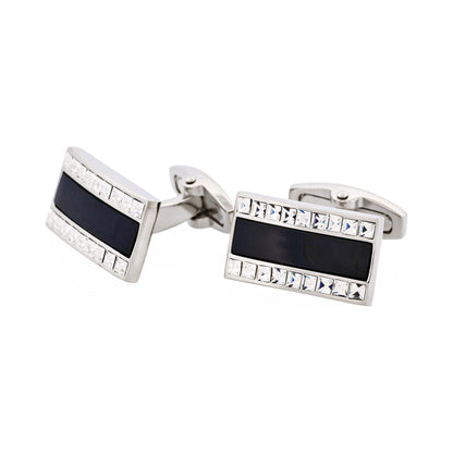 Polished Rhodium with Onyx & Crystal Rectangle Cufflinks