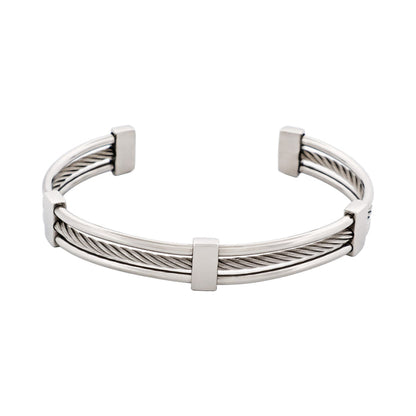 Polished Stainless Steel and Cable Wire Cuff/Bangle (Savage)