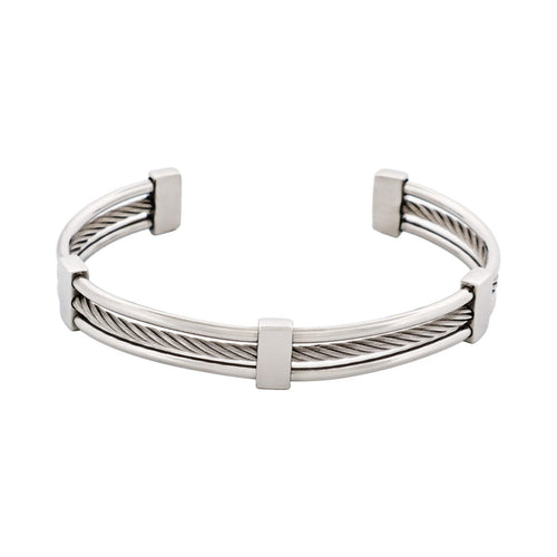 Polished Stainless Steel and Cable Wire Cuff/Bangle (Savage)