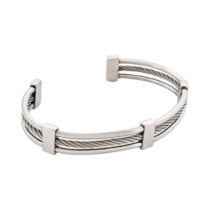 Polished Stainless Steel and Cable Wire Cuff/Bangle (Savage)