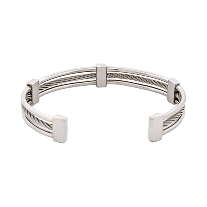 Polished Stainless Steel and Cable Wire Cuff/Bangle (Savage)
