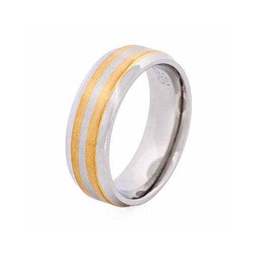 Polished Stainless Steel and Double Band Ion Plated Gold Ring