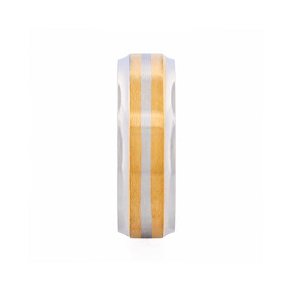 Polished Stainless Steel and Double Band Ion Plated Gold Ring