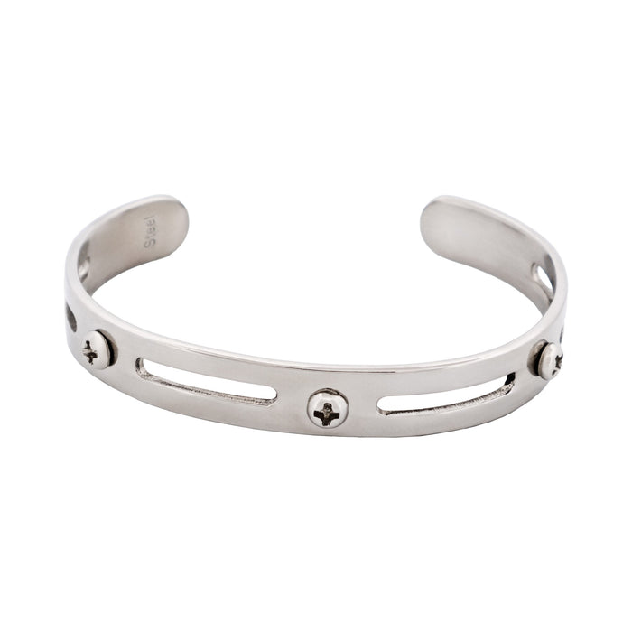 Polished Stainless Steel Bangle & Cuff with Cutout Design with Screws