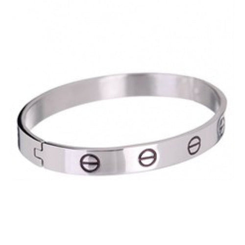 Polished Stainless Steel Bangle with Black Enamel Screws