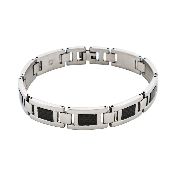 Polished Stainless Steel Bracelet with Black Carbon Fibre Inlay
