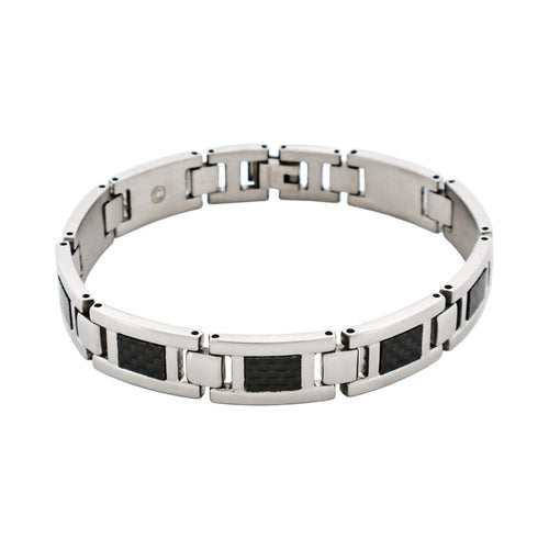 Polished Stainless Steel Bracelet with Black Carbon Fibre Inlay