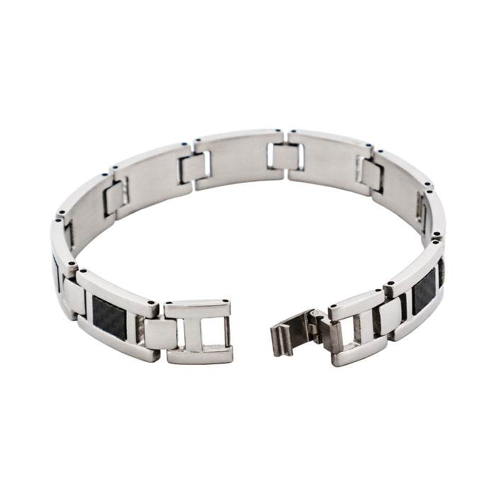 Polished Stainless Steel Bracelet with Black Carbon Fibre Inlay