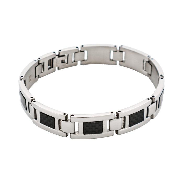 Polished Stainless Steel Bracelet with Black Carbon Fibre Inlay