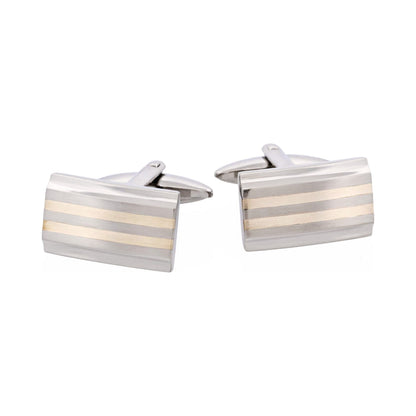 Polished Stainless Steel & Brushed Silver-Toned Inlay Cufflinks