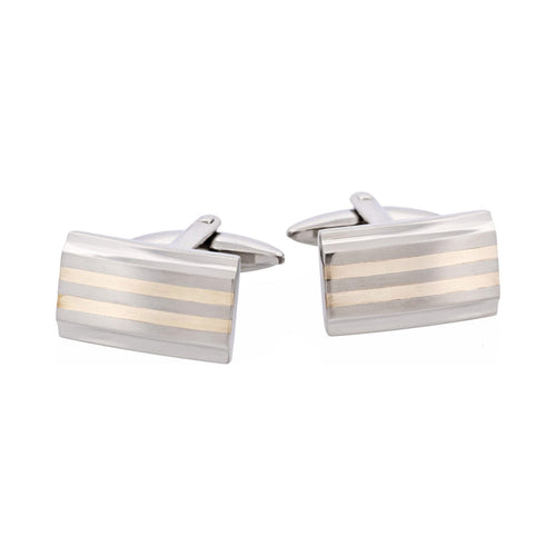 Polished Stainless Steel & Brushed Silver-Toned Inlay Cufflinks