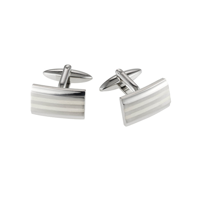 Polished Stainless Steel & Brushed Silver-Toned Inlay Cufflinks