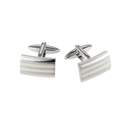 Polished Stainless Steel & Brushed Silver-Toned Inlay Cufflinks