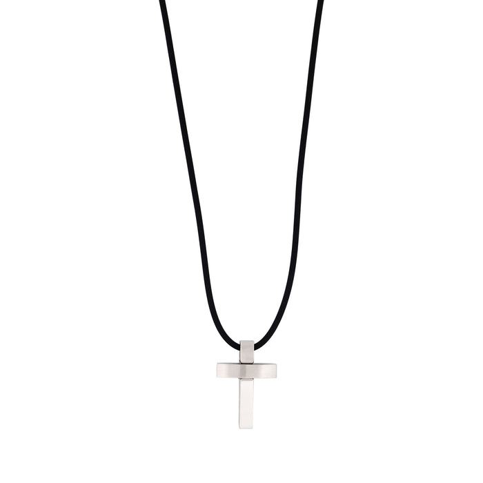 Polished Stainless Steel Cross Pendant on Rubber Chain