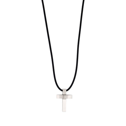 Polished Stainless Steel Cross Pendant on Rubber Chain