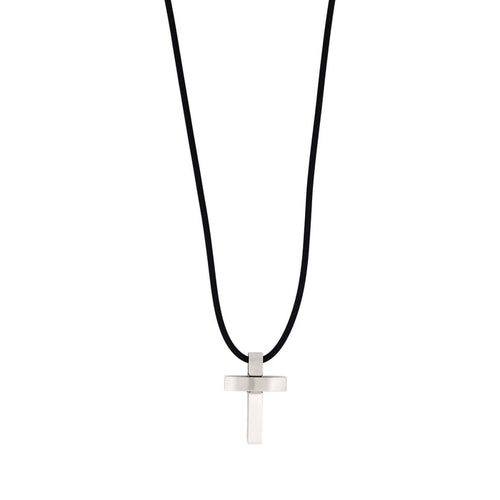 Polished Stainless Steel Cross Pendant on Rubber Chain