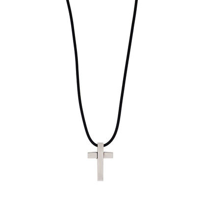 Polished Stainless Steel Cross Pendant on Rubber Chain