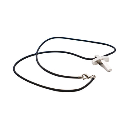 Polished Stainless Steel Cross Pendant on Rubber Chain