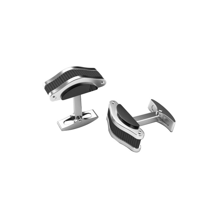 Polished Stainless Steel Cufflinks with Ion Plated Black Corrugated Inlay & Side Detail