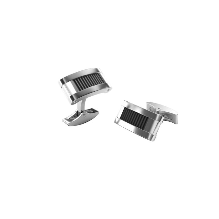 Polished Stainless Steel Cufflinks with Ion Plated Black Corrugated Inlay