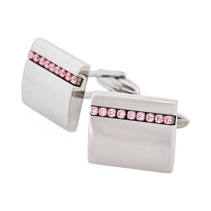 Polished Stainless Steel Curved Face & Pink Cubic Zirconia Cufflinks