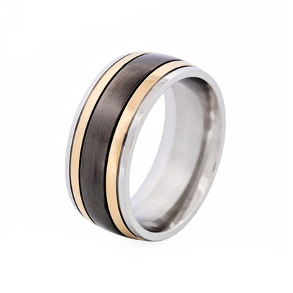 Polished Stainless Steel, Ion Plated Gold & Matt Ion Plated Black Ring