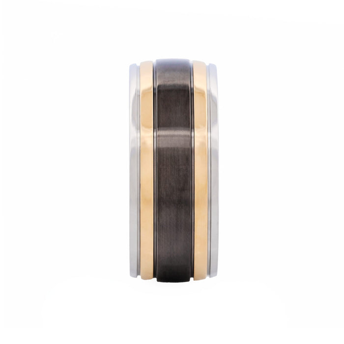 Polished Stainless Steel, Ion Plated Gold & Matt Ion Plated Black Ring