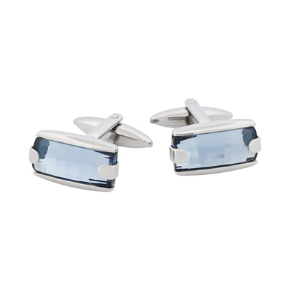 Polished Stainless Steel with Swarovski Aquamarine Crystal Cufflinks