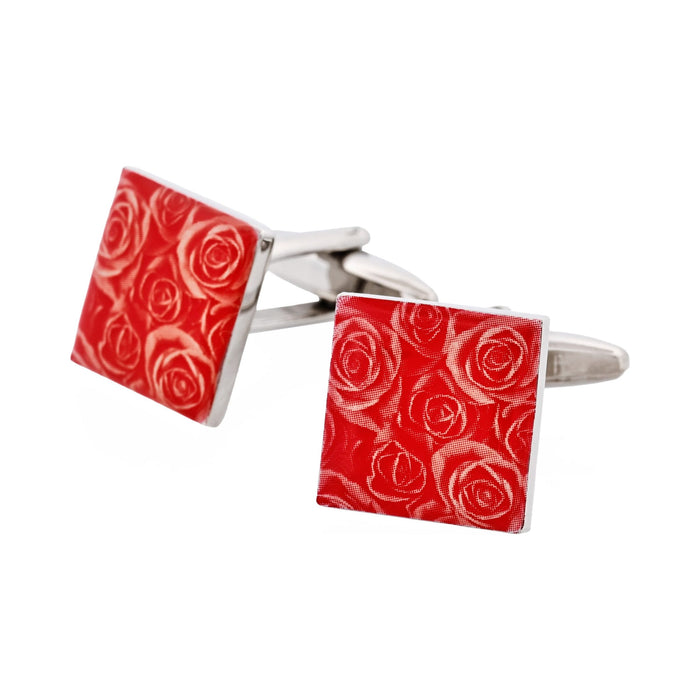 Red Floral Print Enamel Cufflinks