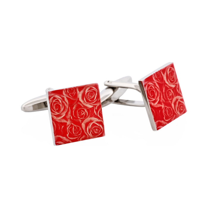Red Floral Print Enamel Cufflinks