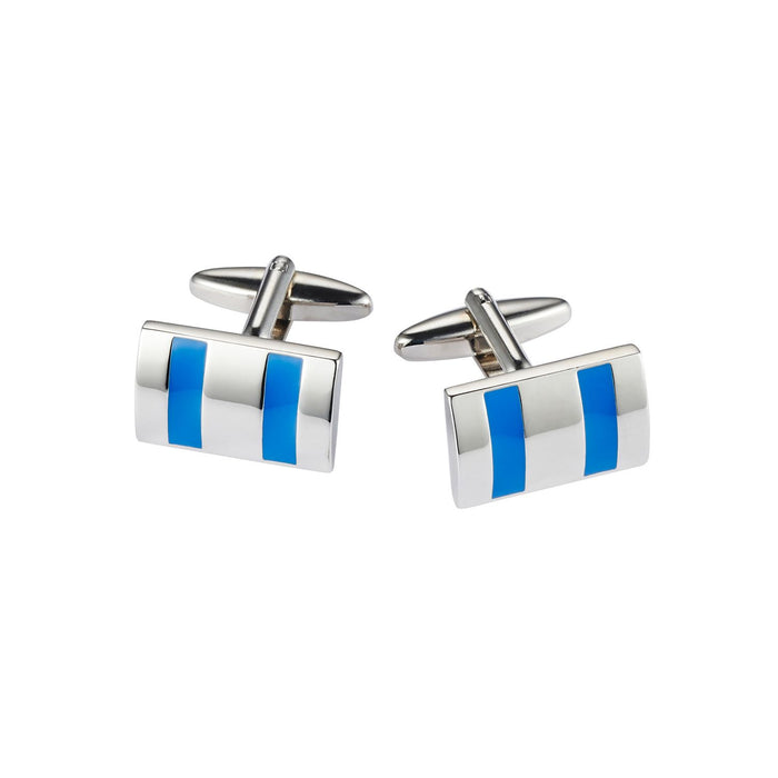 Rhodium Blue Stripe Cufflinks