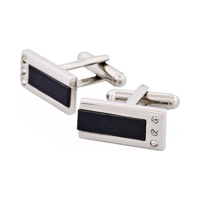 Rhodium Plated & Black Insert with Cz Cufflinks