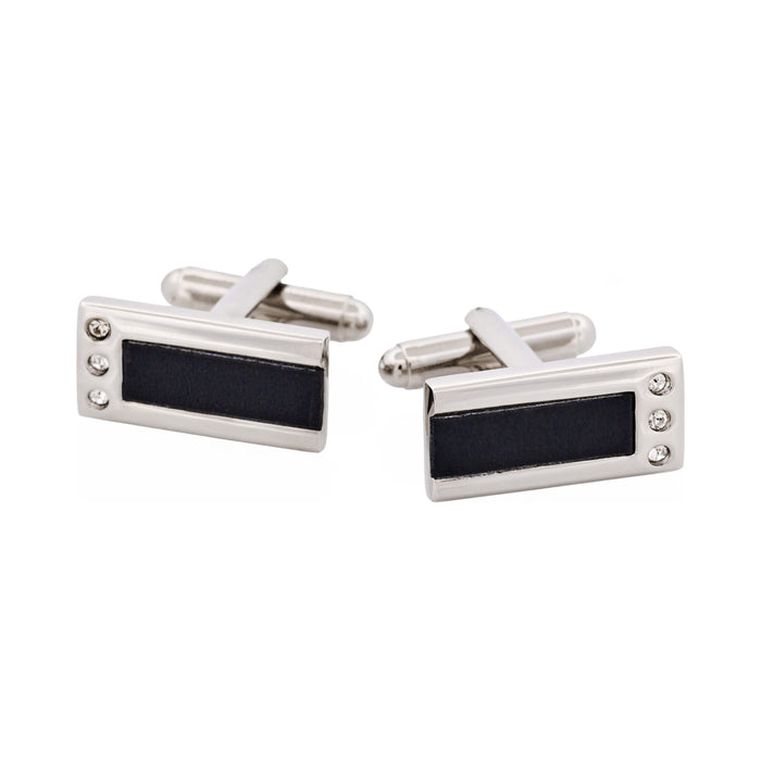 Rhodium Plated & Black Insert with Cz Cufflinks