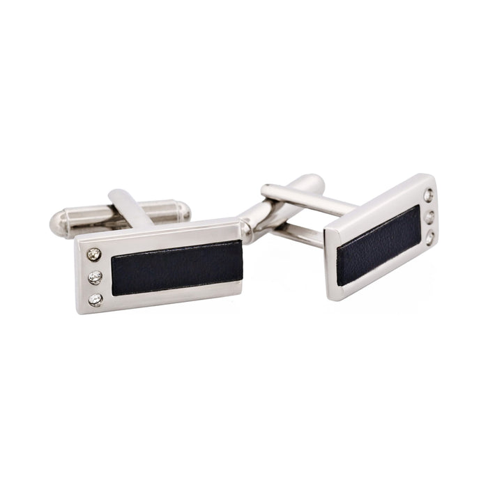 Rhodium Plated & Black Insert with Cz Cufflinks