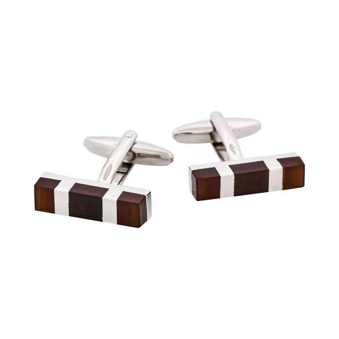 Rhodium Plated Brown Cat's Eye Rectangle Cufflinks