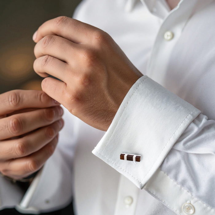 Rhodium Plated Brown Cat's Eye Rectangle Cufflinks
