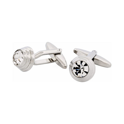Rhodium Plated Crystal Domed Cufflinks