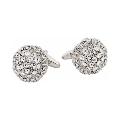 Rhodium Plated Crystal Domed Cufflinks