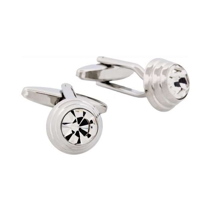 Rhodium Plated Crystal Domed Cufflinks