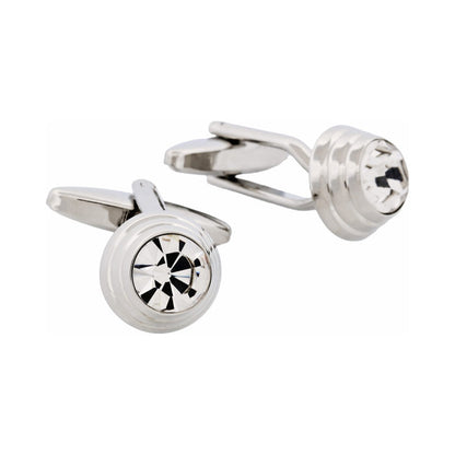 Rhodium Plated Crystal Domed Cufflinks