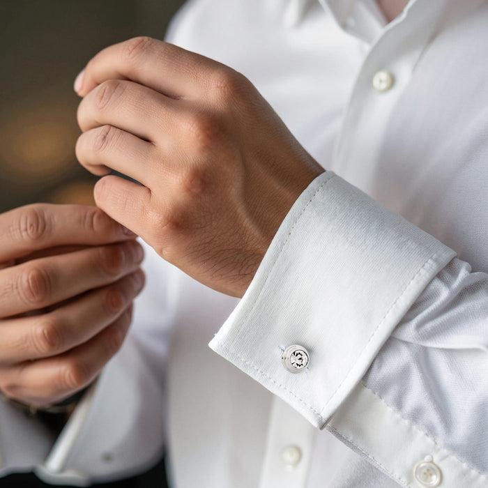 Rhodium Plated Crystal Domed Cufflinks