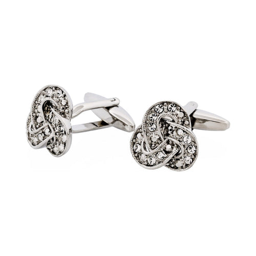 Rhodium Plated Crystal Knot Cufflinks