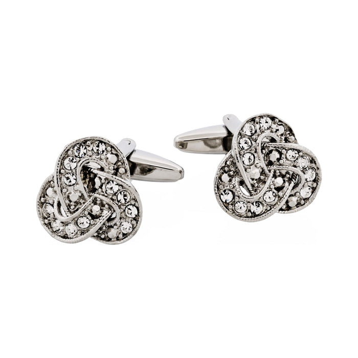 Rhodium Plated Crystal Knot Cufflinks