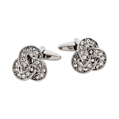 Rhodium Plated Crystal Knot Cufflinks