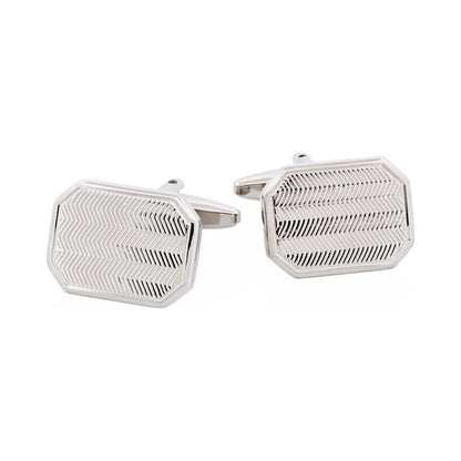Rhodium Plated Herringbone Patterned Cufflinks