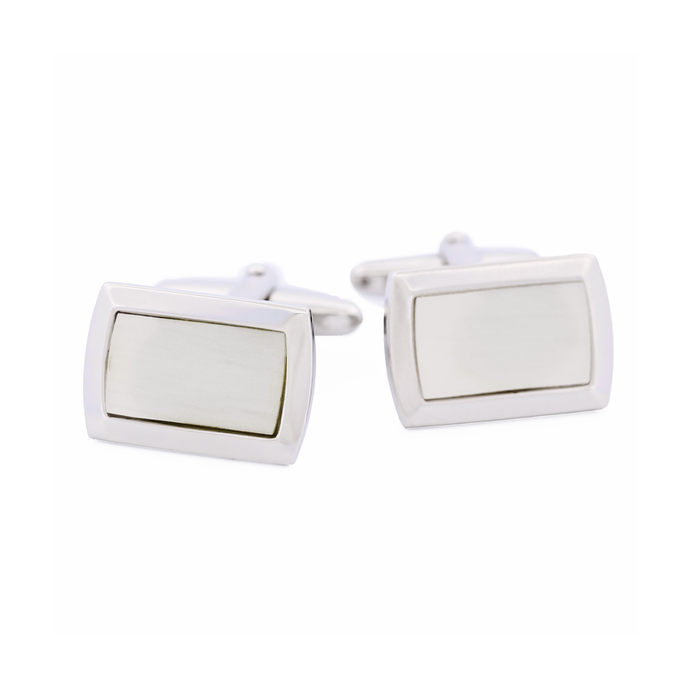 Rhodium Plated Mother Of Pearl Cufflinks