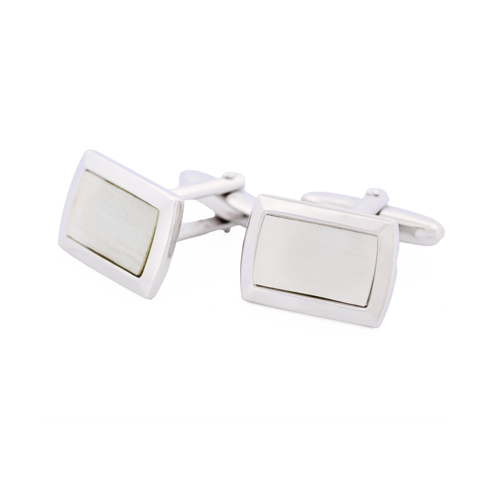 Rhodium Plated Mother Of Pearl Cufflinks